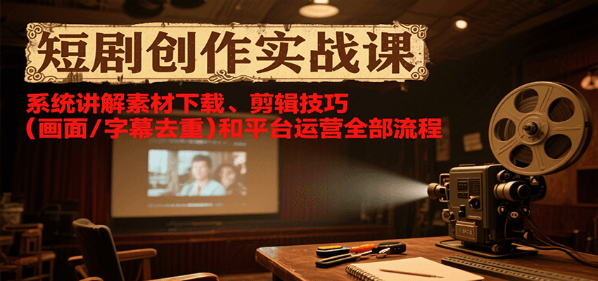 121期——短剧创作实战课，系统讲解素材下载、剪辑技巧（画面/字幕去重）和平台运营全部流程